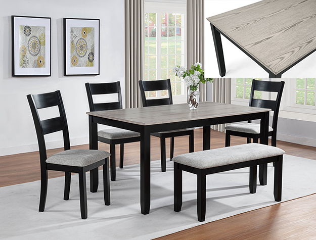 LESTER 6-PK DINING W/BENCH L.GREY