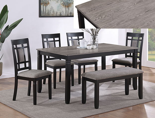 PAIGE 6PK DINING SET W/BENCH L.GREY