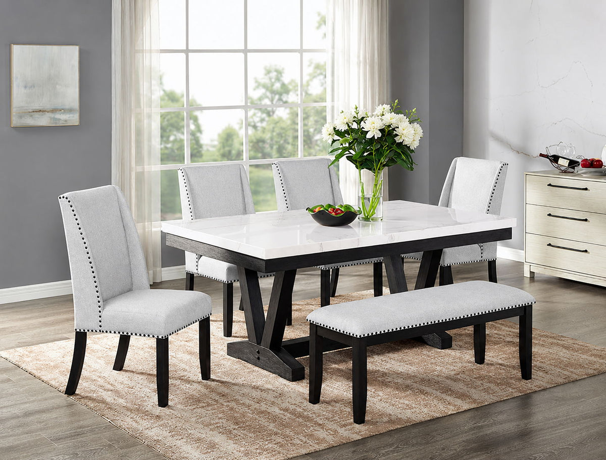 VARLEY MARBLE TBL/WING CHAIRS,BENCH