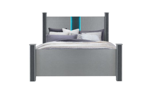 Logan - 4 Piece Queen Bedroom Set (Bed, Dresser, Mirror, Nightstand) - Silver