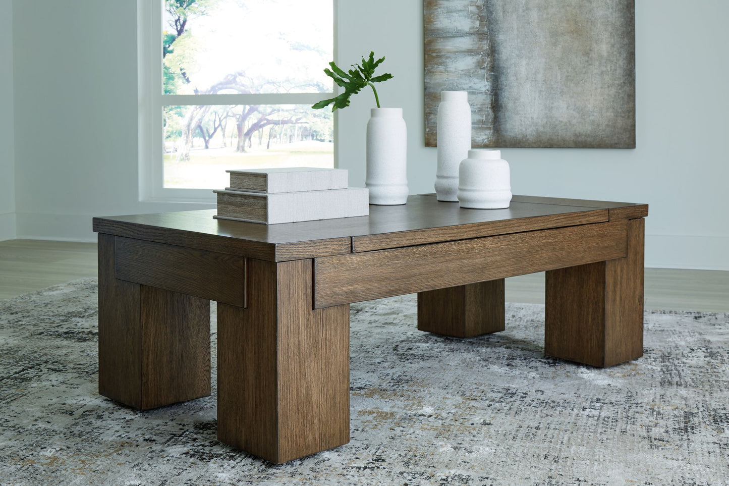 Rosswain - Lift Top Cocktail Table - Warm Brown