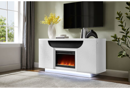 Aileen - 66" Entertainment Unit With LED, Speakers, Crystal Inserts And Pop Up Center Doors - White