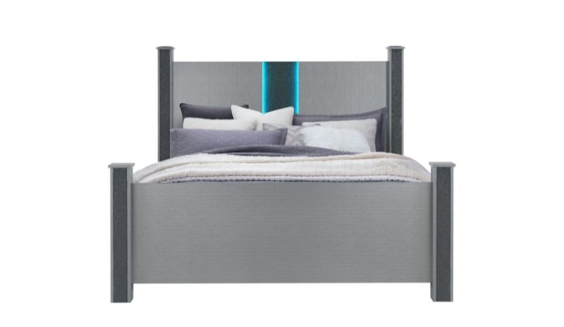 Logan - 4 Piece Full Bedroom Set (Full Bed With LED And Speakers, Dresser, Mirror And Nightstand) - Silver