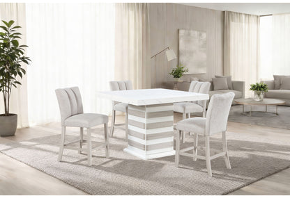 D2507 - 5 Piece Dining Room Set (Bar Table With Hidden Storage In The Base With 4 Bar Stools) - White