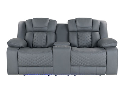 U7069 - 3 Piece Living Room Set (Power Reclining Sofa/Power Console Reclining Loveseat With LED +Immersive Sound/Power Recliner) - Gray