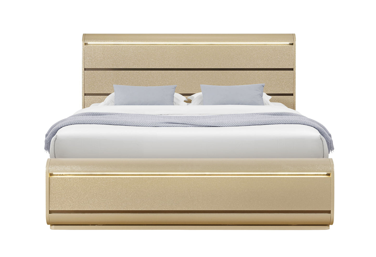 Genesis - 5 Piece Queen Bedroom Set (Bed, Dresser & Mirror, Nightstand, Chest) - Gold