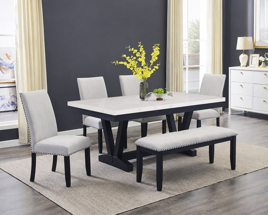 VARLEY MARBLE TBL/SIDE CHAIRS,BENCH
