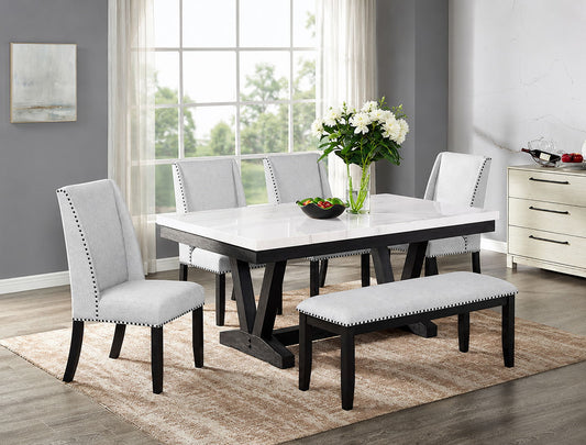 VARLEY MARBLE TBL/WING CHAIRS,BENCH
