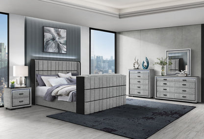 Isabella - 5 Piece Queen Bedroom Set (Queen Bed With LED, TV Lift, Bluetooth Speaker And Firpeplace Crystal) - Gray